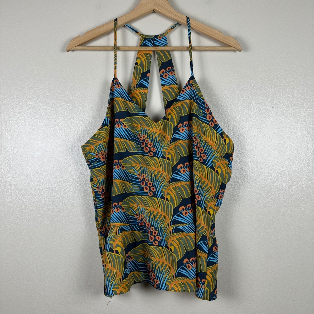 HD in Paris Women's L Tank Top Multicolor Tropical Leopard Peplum Racerback